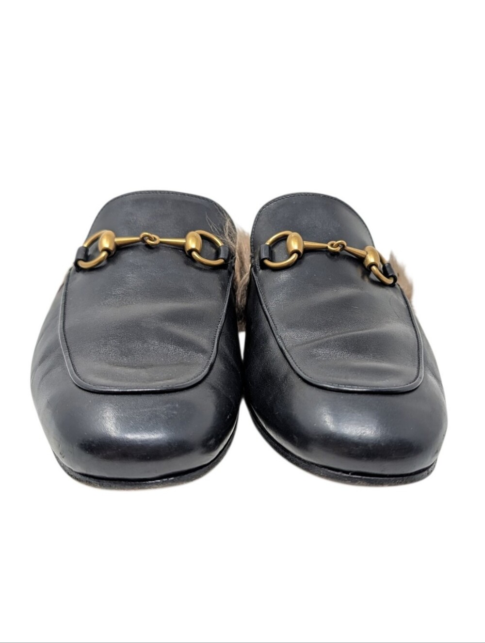 Gucci Men's Black Leather Horsebit Fur Princetown Mule Loafers Size 7 - Picture 6 of 13